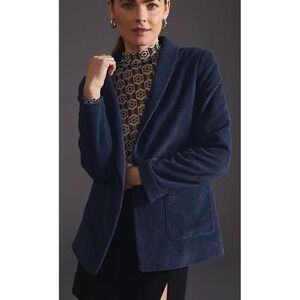 Anthropologie Current Air Cord Blazer Navy Blue Small Textured Velvet New W/ Tag